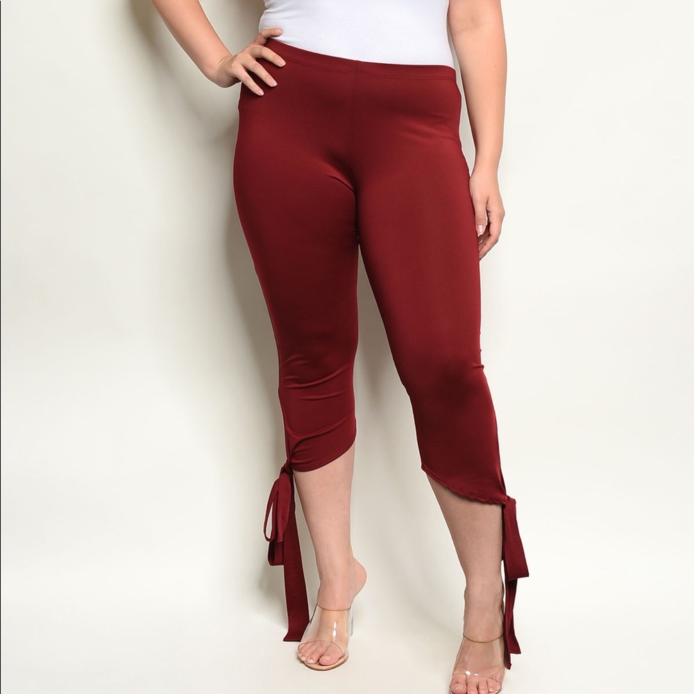 Burgundy Side Tie Leggings